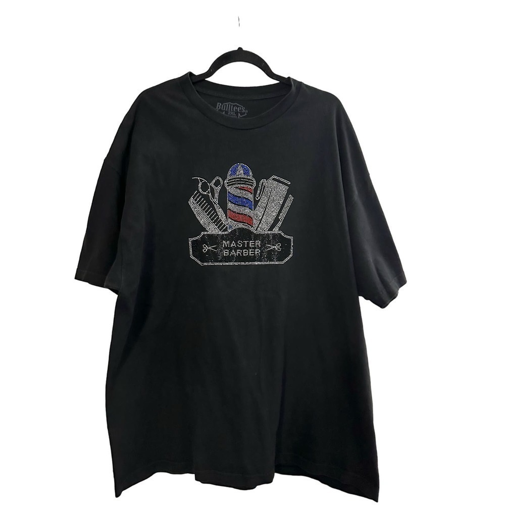 BullTees Rhinestone Bling Sparkle Master Barber Tee T-Shirt - 2XL